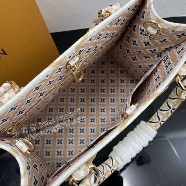 Lv路易威登2023專櫃新款OnTheGo小號手袋 LV帆布鋪陳淡雅手提肩背購物袋 M22976 ydh5097